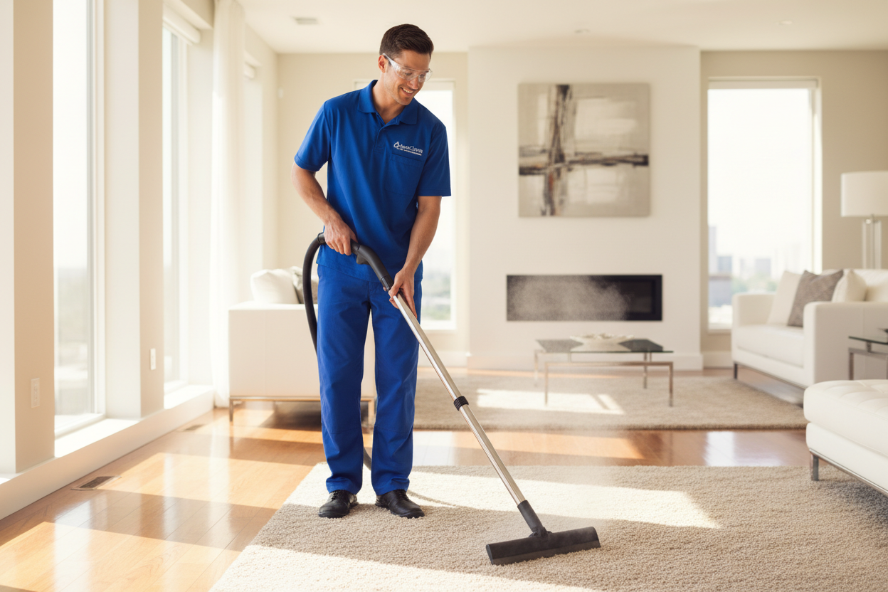 Professional steam cleaning service in a modern home